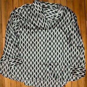 Lane Bryant Green Black and White Diamond Print Blouse